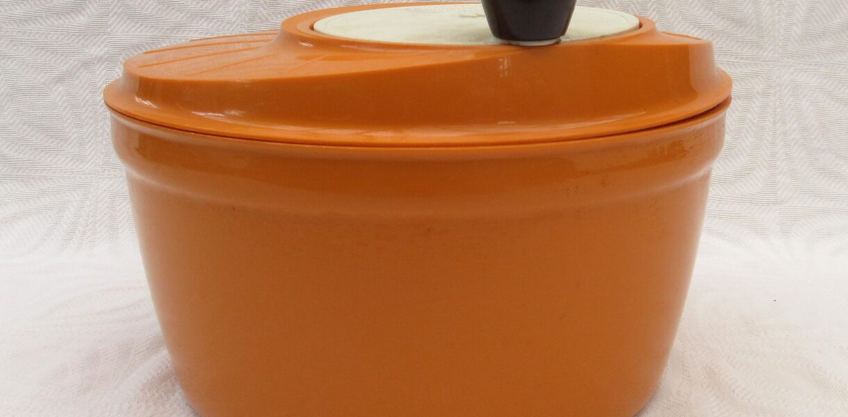 Vintage Moulinex Orange Rotary Salad Spinner 1970s Image