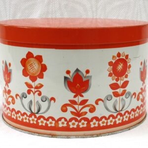 Vintage Flower Power Round Cake Tin Orange Tudor Worcester Ware 1970s Image