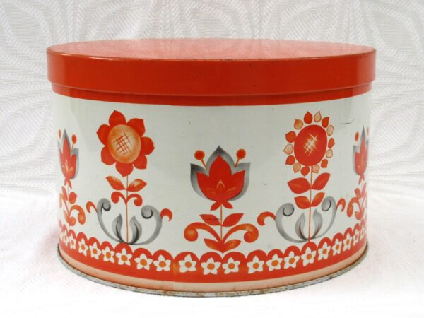 Vintage Flower Power Round Cake Tin Orange Tudor Worcester Ware 1970s Image