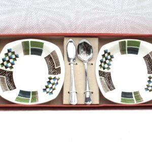 Vintage Palissy Cadiz Square Butter Dishes Knife Spoon Boxed Mid Century 1960s Image