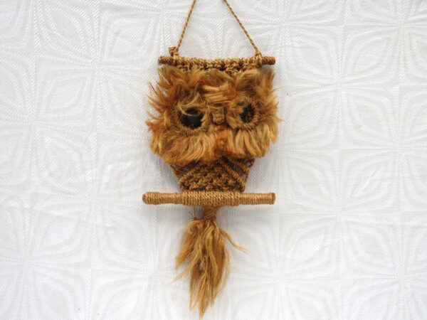 Vintage Jute Macrame Owl Wall Hanging 1970s Boho Home Image