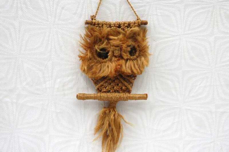 Vintage Jute Macrame Owl Wall Hanging 1970s Boho Home Image