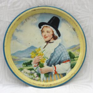 Vintage Worcester Ware Welsh Lady Round Tin Tray 50s 60s Image