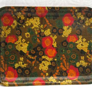 Vintage Bamboo Tray Rectangular Floral Flower Power 1970s Image