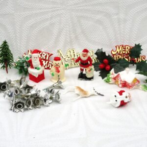 Vintage Christmas Cake Decorations Bundle Plastic Santa Holly 70s 80s Image