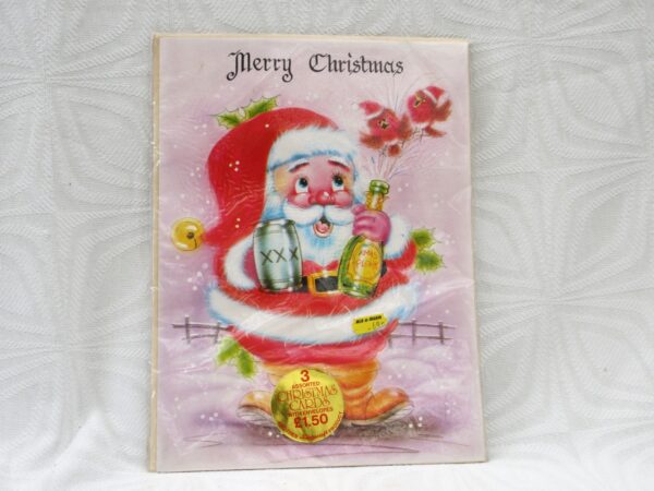 Vintage Original 80s Christmas Cards Large x3 Kitsch Designs New In Pack 1980s Image