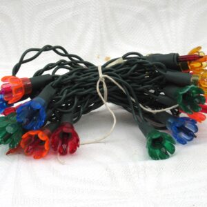 Vintage Christmas Decorations 20 String Fairy Lights Petal Shades Working 70s 80s Image