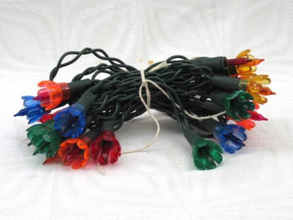 Vintage Christmas Decorations 20 String Fairy Lights Petal Shades Working 70s 80s Image