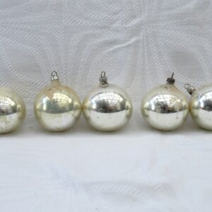 Vintage Christmas Decorations Glass Baubles x5 Frosted Silver 60s 70s Image