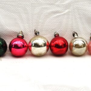 Vintage Christmas Decorations Glass Baubles x6 Multicoloured 60s 70s Image