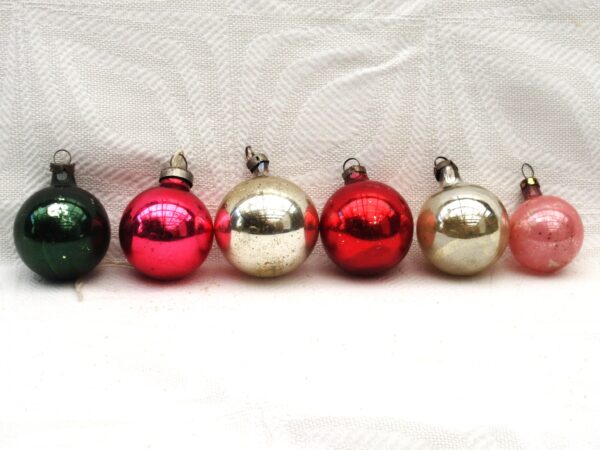 Vintage Christmas Decorations Glass Baubles x6 Multicoloured 60s 70s Image