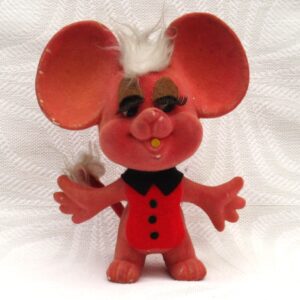 Vintage Christmas Decorations Large Red Flock Mouse Ornament 60s 70s Image