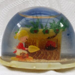 Vintage Christmas Snow Globe Decoration Girl Fireplace Plastic 1970s For Sale