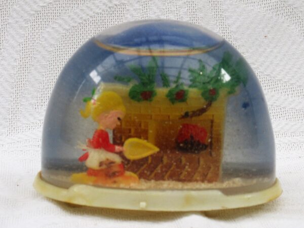 Vintage Christmas Snow Globe Decoration Girl Fireplace Plastic 1970s For Sale