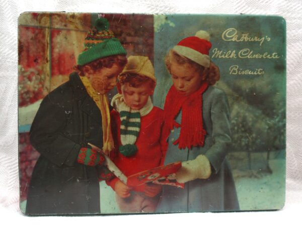 Vintage Christmas Tin Cadburys Milk Chocolate Biscuits 50s 60s Image