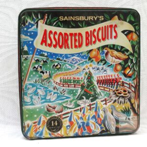 Vintage Christmas Tin Sainsburys Assorted Biscuits 12 Days 1980s Images