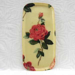 Vintage Fibreglass Tray Small Oval with Rose Design 50s 60s Image