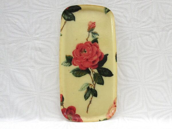 Vintage Fibreglass Tray Small Oval with Rose Design 50s 60s Image