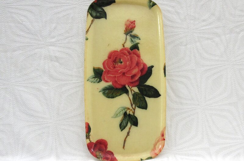 Vintage Fibreglass Tray Small Oval with Rose Design 50s 60s Image