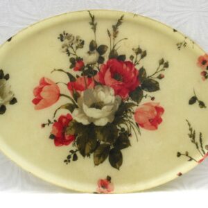 Vintage Tray Large Oval Fibreglass Cream Pink Roses Floral 1960s Image