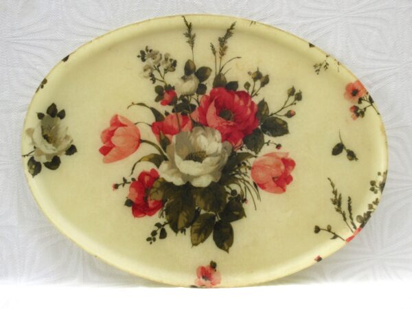 Vintage Tray Large Oval Fibreglass Cream Pink Roses Floral 1960s Image