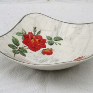 Vintage Midwinter Stylecraft Trinket Bonbon Dish Red Rose 50s 60s Image