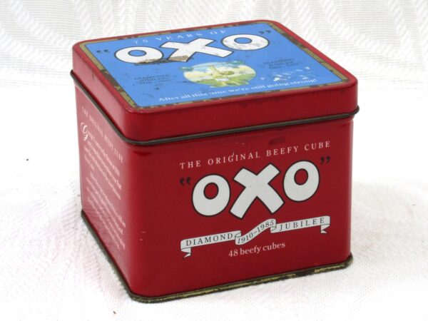 Vintage Oxo Tin 1985 Diamond Jubilee 48 Square Cube Size 80s Image