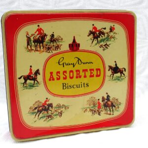 Vintage Tin Gray Dunn Biscuits Hunting Design Glasgow Scotland 60s 70s Image