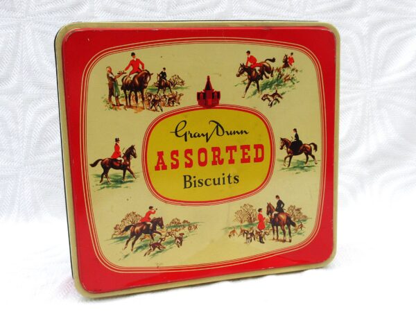 Vintage Tin Gray Dunn Biscuits Hunting Design Glasgow Scotland 60s 70s Image