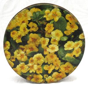 Vintage Tin Peak Freans Biscuits Round Yellow Primrose Design 60s 70s Image