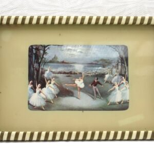 Vintage Tray Swan Lake with Handles Plastic Woven Edge Carlotta Edwards 50s 60s Image