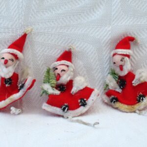 Vintage 50s 60s Christmas Decoration Red Felt & Pipe Cleaner Santas x3 Image