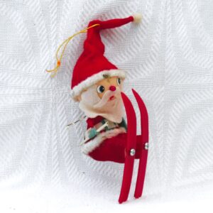 Vintage 50s 60s Christmas Decorations Santa on Skis Hanging Ornament Japan Image