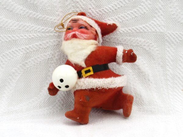 Vintage 70s 80s Christmas Decorations Hanging Flock Santa with Football Image