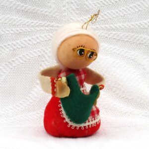 Vintage 70s 80s Christmas Tree Decorations Flock Mrs Clause Old Woman Image