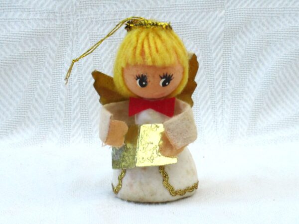 Vintage 70s Christmas Decorations Angel Choir Singer Hanging Ornament Image