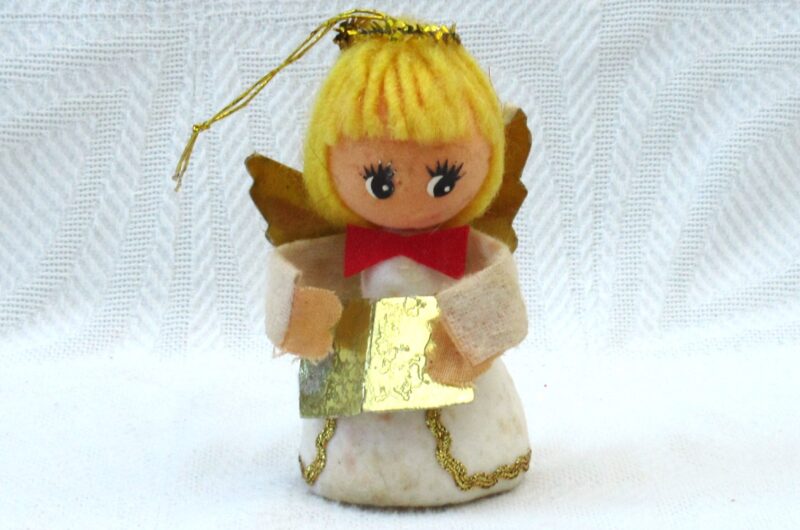 Vintage 70s Christmas Decorations Angel Choir Singer Hanging Ornament Image