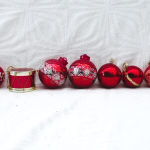 Vintage 80s 90s Christmas Decorations Red Plastic Mixed Baubles x7 Image