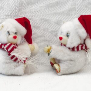 Vintage 80s Christmas Decoration Winter Polar Bear Gripper Hugger Toy Pair Image