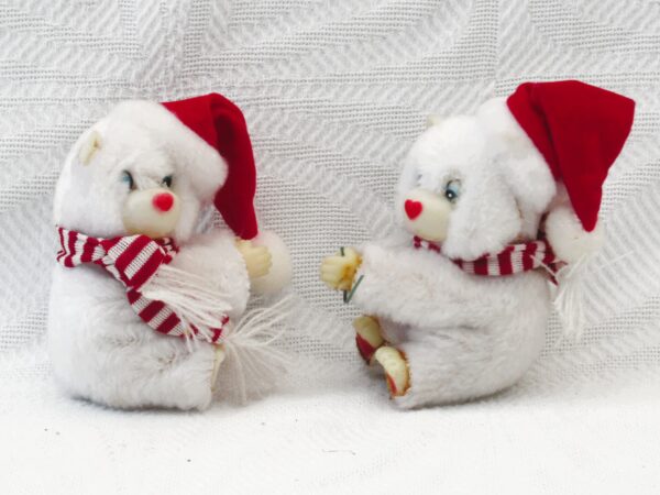 Vintage 80s Christmas Decoration Winter Polar Bear Gripper Hugger Toy Pair Image