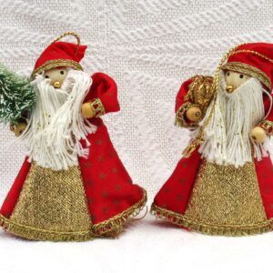 Vintage 90s Christmas Decorations Cone Santa Hanging Ornaments x2 Image