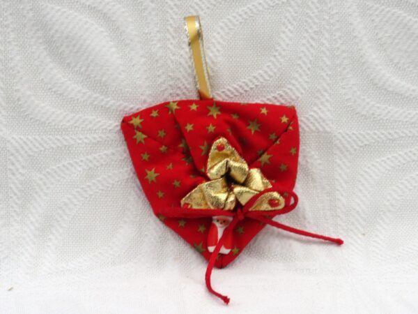 Vintage 90s Christmas Decorations Hanging Fabric Santa's Sack Ornament Image