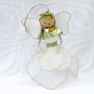 Vintage 90s Christmas Decorations Hanging Fairy Net Petal Skirt Cream Gold Image