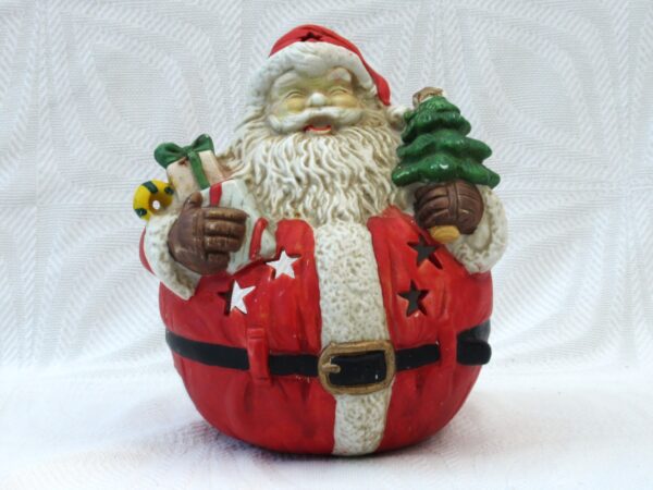 Vintage Gisela Graham Christmas Decorations Santa Tea Light Holder Ceramic Image