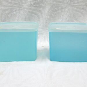 Vintage Tupperware Blue Pastel Small Square Storage Containers x2 60s 70s Image