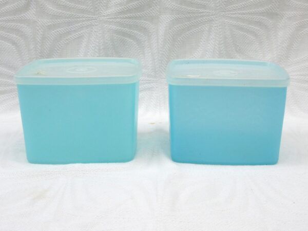 Vintage Tupperware Blue Pastel Small Square Storage Containers x2 60s 70s Image