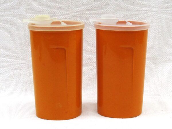 Vintage Tupperware Orange Juice Shakers x2 Pouring Lid 70s 80s Image