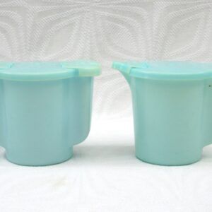 Vintage Tupperware Millionaire Line Milk Jug Sugar Pourer Set Blue 1950s Image