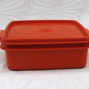 Vintage Tupperware Orange Square Picnic Sandwich Box 70s 80s Image