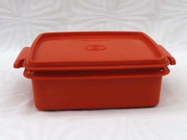 Vintage Tupperware Orange Square Picnic Sandwich Box 70s 80s Image